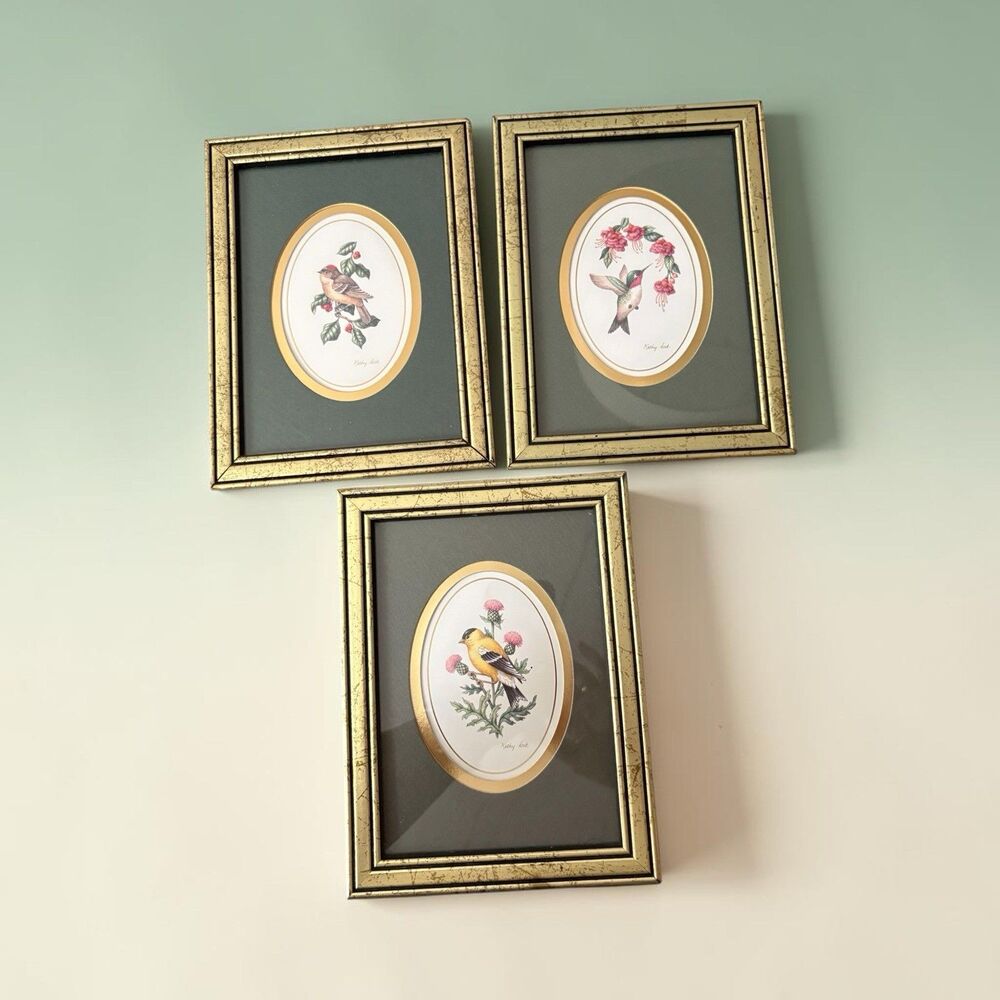 Kathy Seek Bird Prints Set Of 3 Framed And Matted 4”x6” Size Each 1994 VTG